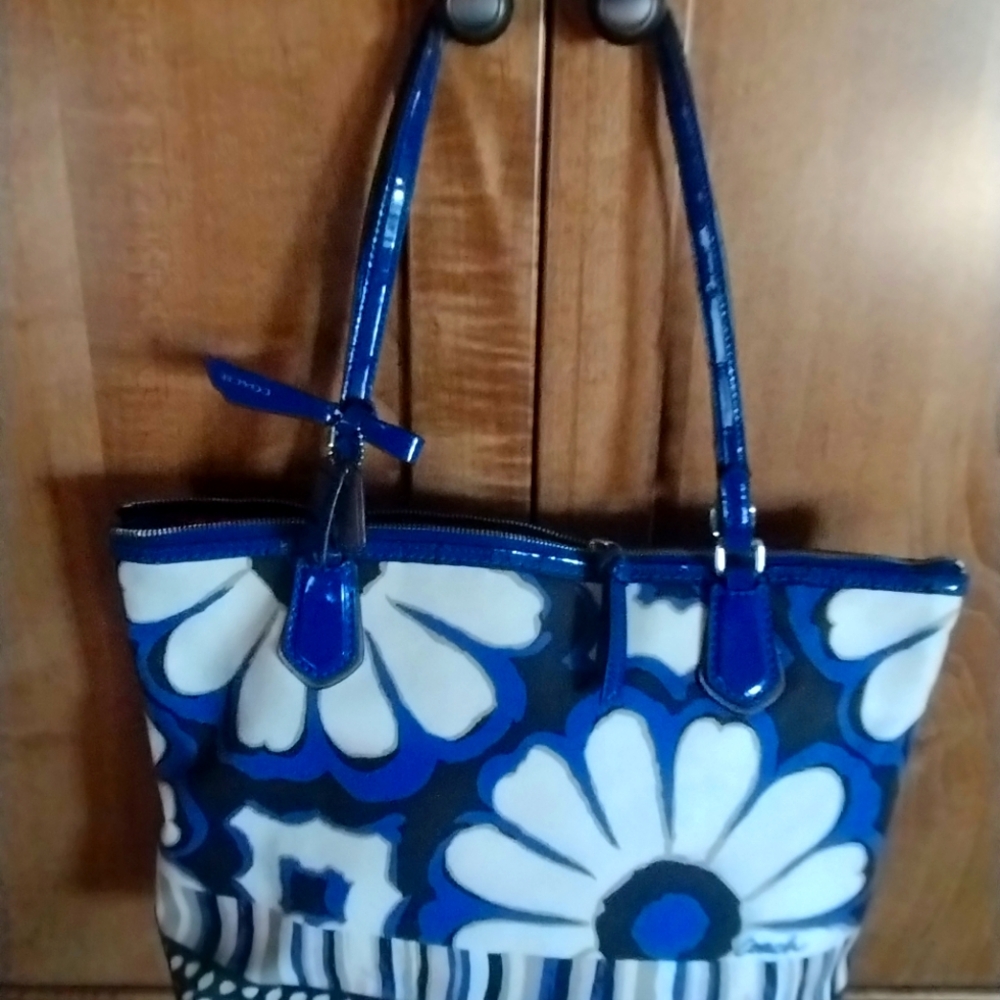 Coach Canvas navy flower purse